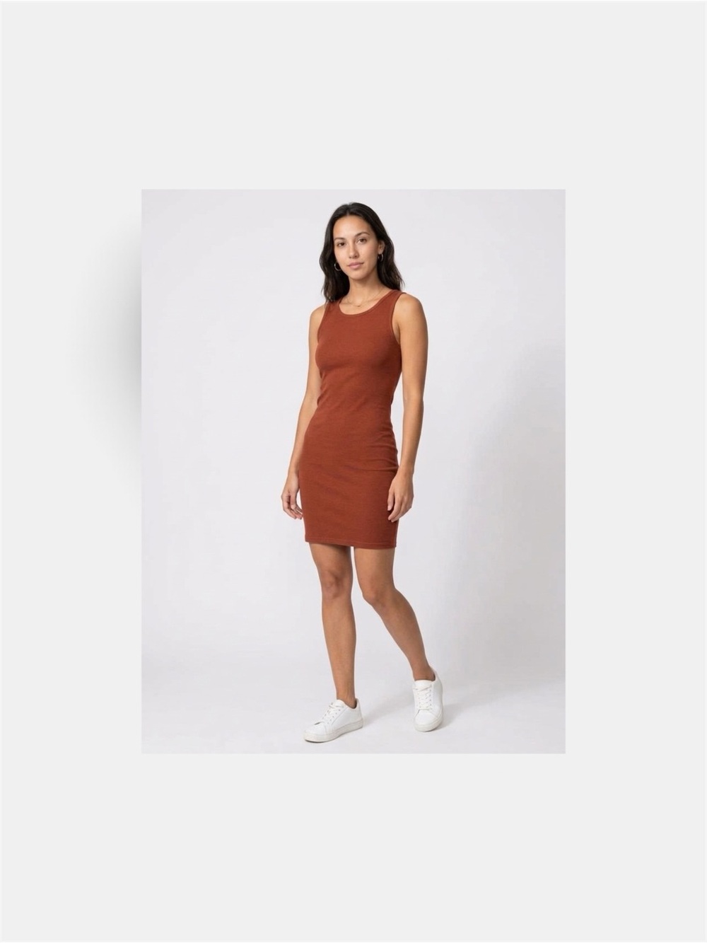 3 Sleeveless Tank Bodycon Mini Dress - Rust white and black
